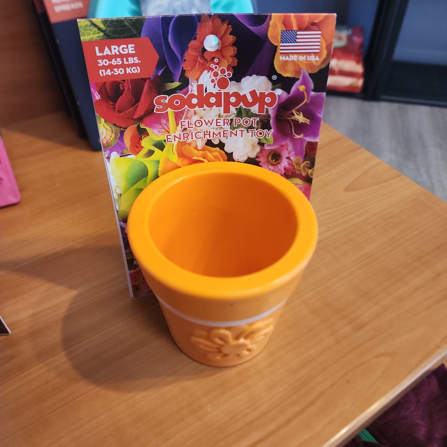 Flower Pot Durable Rubber Treat Dispenser & Enrichment - orange