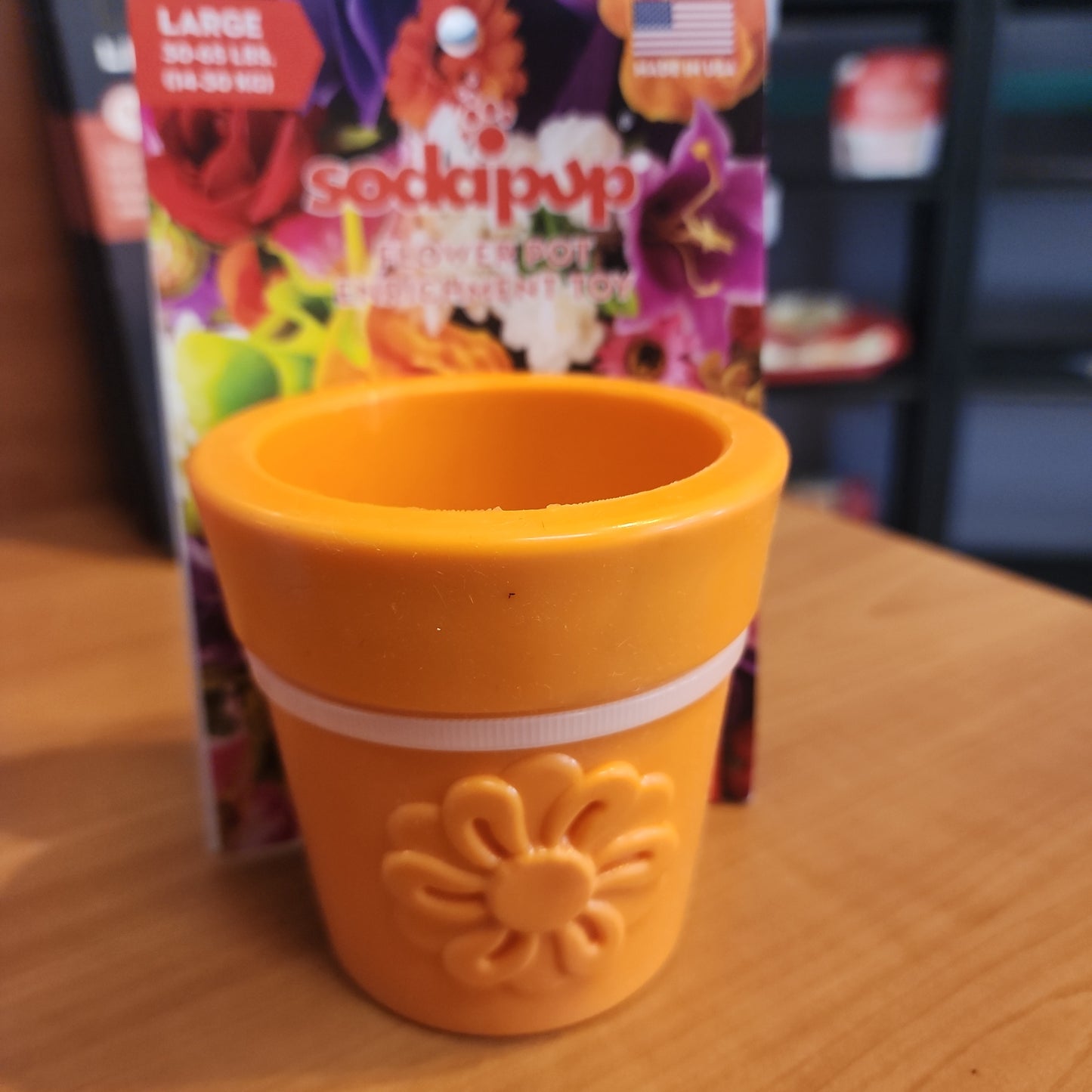 Flower Pot Durable Rubber Treat Dispenser & Enrichment - orange