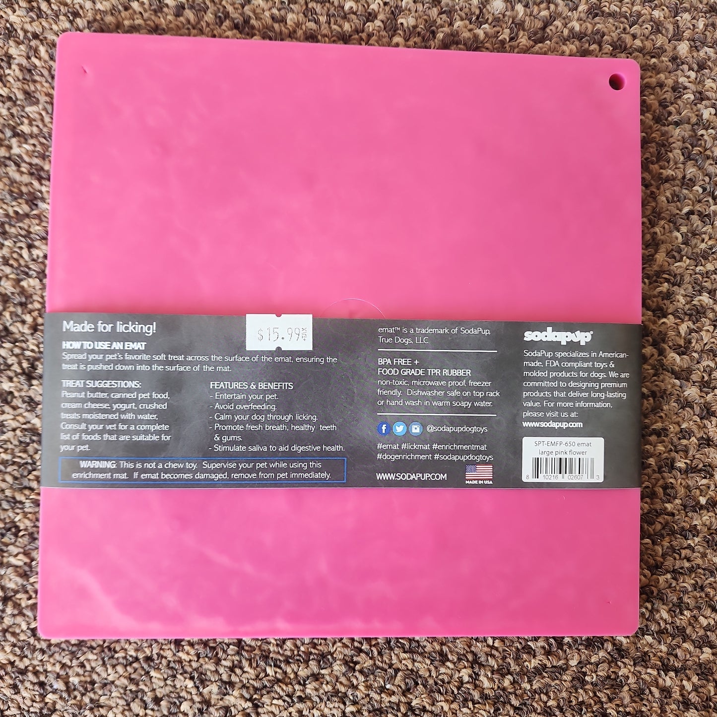 Flower Power Design eMat Enrichment Lick Mat - Pink - Flower Power E-Mat - large pink