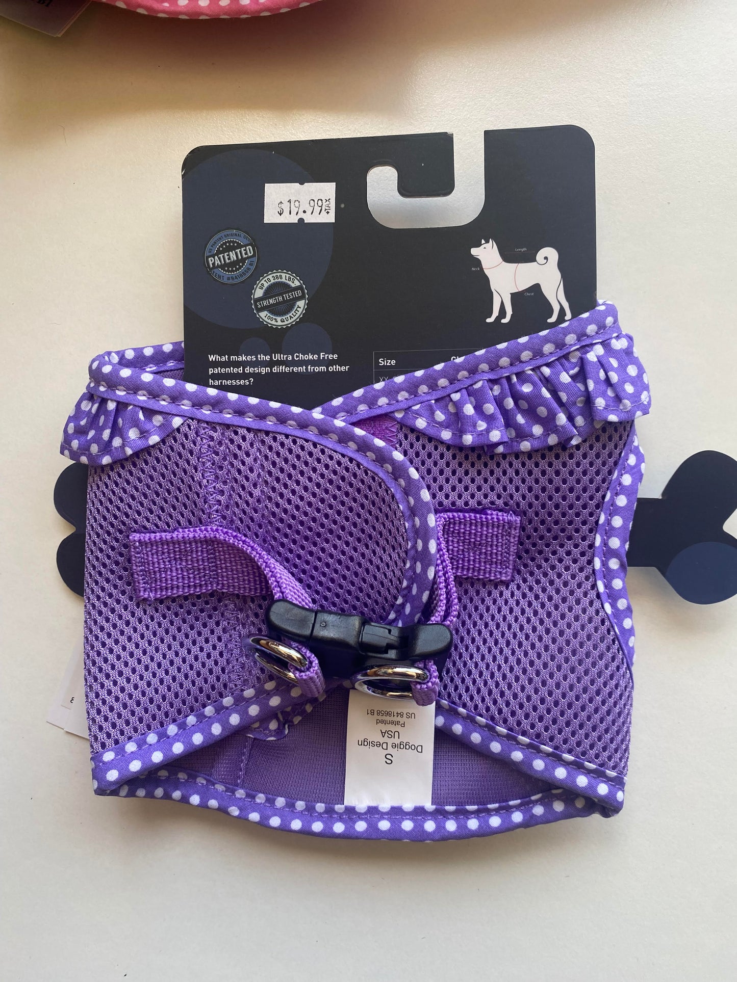 Doggie Design Choke Free Harness: Purple Polka Dots