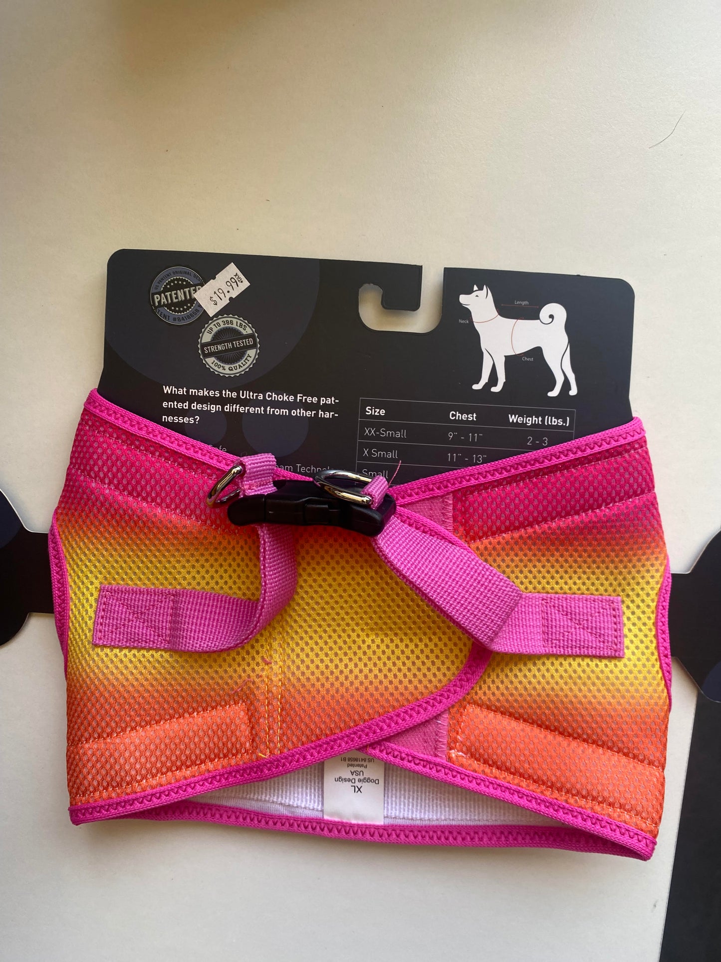 Doggie Design Choke-Free Harness: Pink - Orange