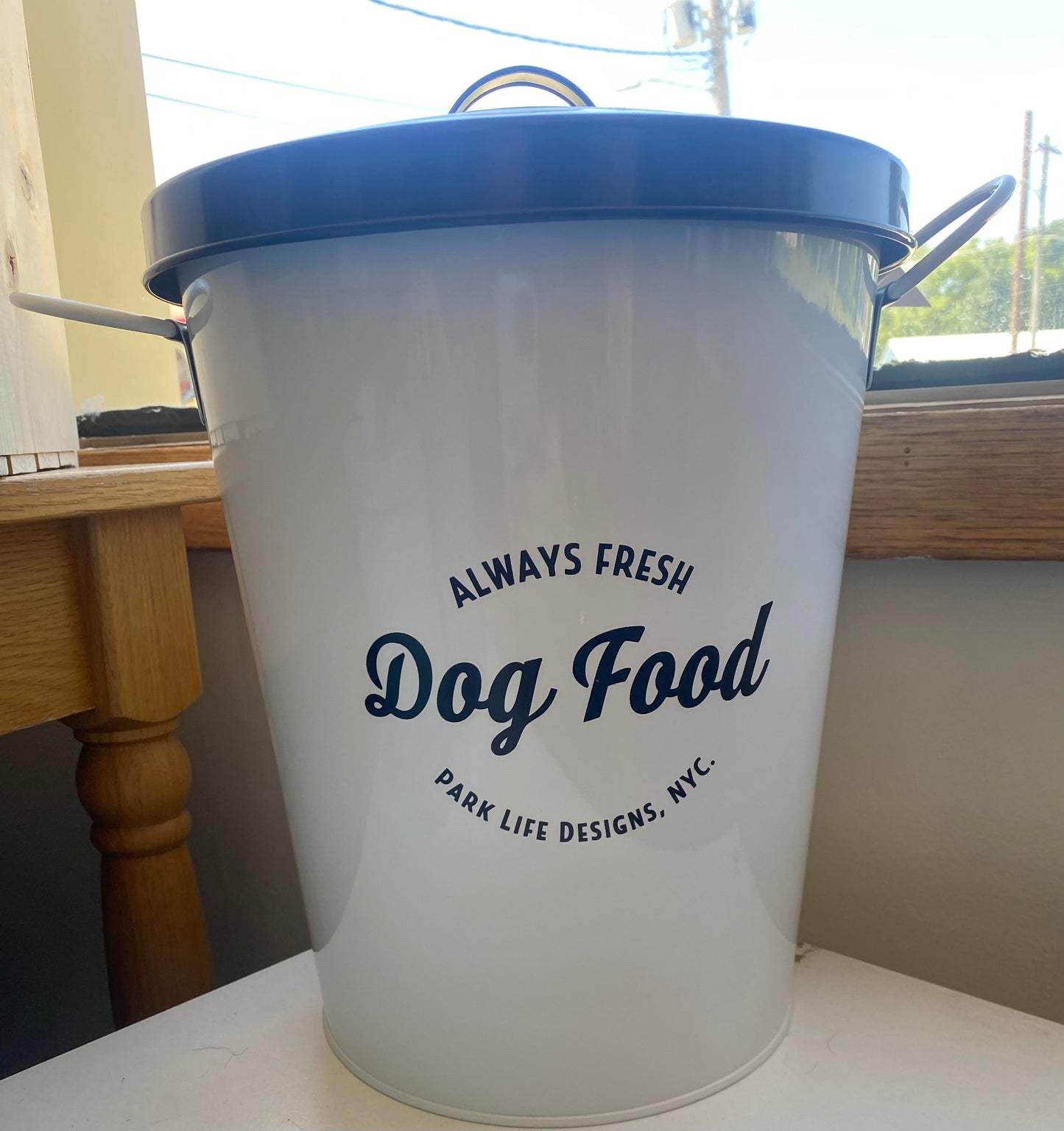 White Dog Food Tin