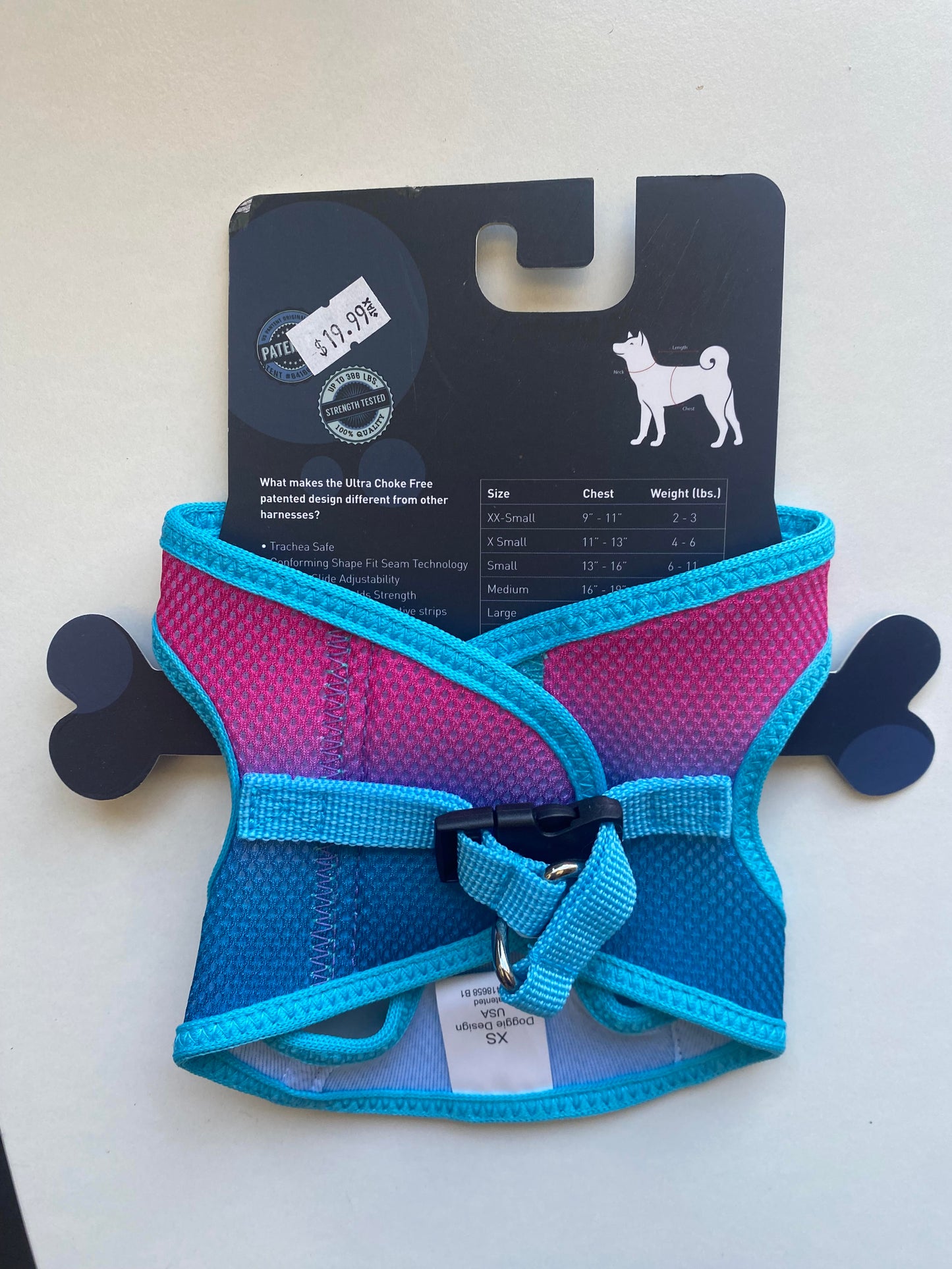 Doggie Design Choke Free Harness: Pink - Blue
