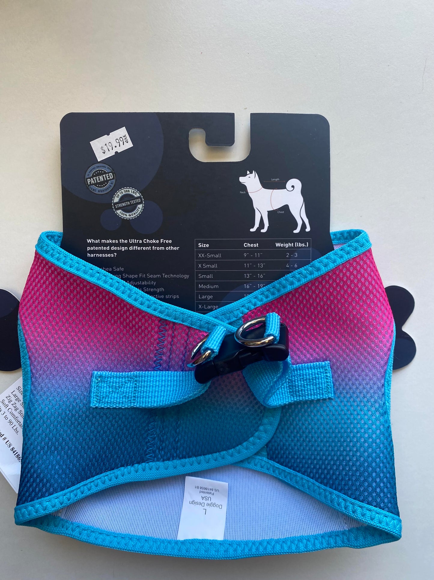 Doggie Design Choke Free Harness: Pink - Blue